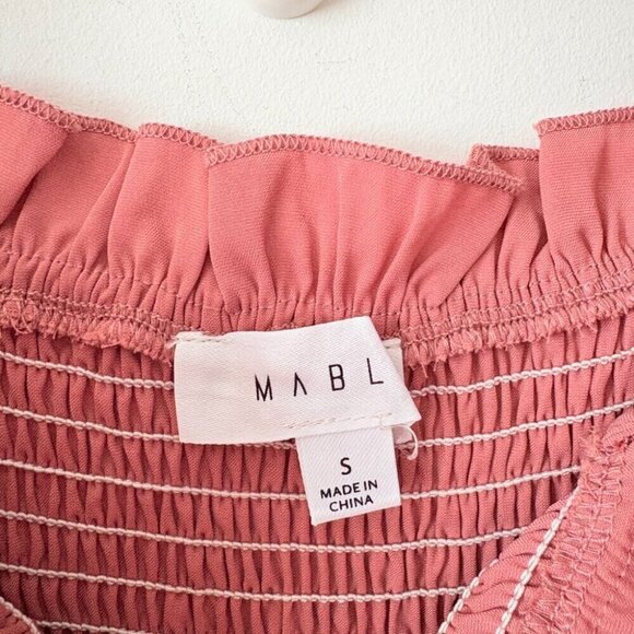 Mable Satin Smocked Fitted Ruffled Midi Dress Mauve Size Small - Picture 12 of 13